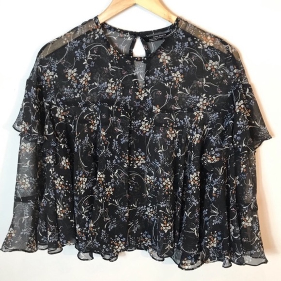 ZARA Floral Tiered Ruffled Top - Picture 6 of 8